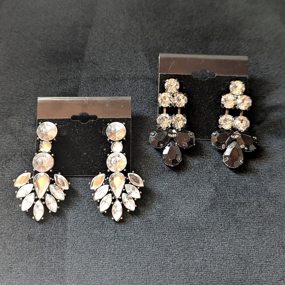 Black and White Rhinestone Silver Dangle Earrings Set Formal Bridal Prom